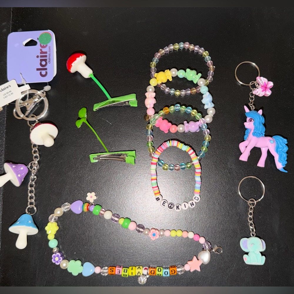 Colorful Beaded Rave Jewelry and Keychain Set